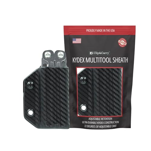 Clip & Carry Kydex Multitool Sheath for The Leatherman Wingman/Sidekick/REBAR/REV - Made in USA - EDC Multi Tool Holder Holster Cover - Carbon Fiber Black