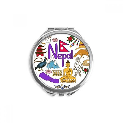Espejo redondo de bolsillo con paisaje de la bandera de Nepal y diseño de amor