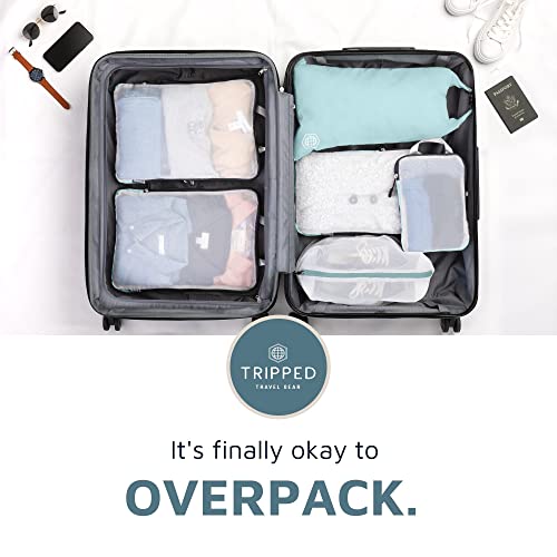 Large Packing Cube Set with See Through Mesh- Compression Packing Cubes Travel Organizers by TRIPPED Travel Gear (Dusty Teal) - Thumbnail 7