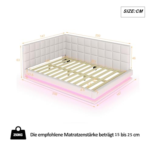 Kayan Polsterbett 140x200 mit LED und USB, Daybett Tagesbett Schlafsofa Multifunktionsbett mit Lattenrost, Hautfreundlicher Samtstoff, Ohne Matratze