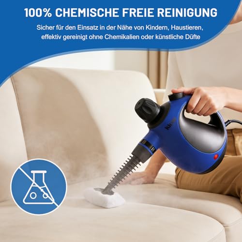 KLONA Handdampfreiniger, Dampfreiniger für Zuhause, Mehrzweck-Dampfreiniger mit 10 Zubehörteilen für Teppiche, Vorhänge, Sofas, Küche, Badezimmer und mehr.