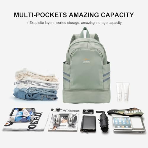Gym Backpack for Women with Shoes Compartment & Wet Pocket, Large Travel Backpack Waterproof, Sports Backpack Gym Bag,Green3