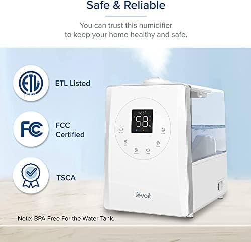 LEVOIT Smart Humidifiers for Bedroom Large Room, 6L Top Fill Warm and Cool Mist for Home and Plants, Air Vaporizer for Whole House, Customized Humidity, Essential Oil, Timer, Sleep Mode, Quiet, White