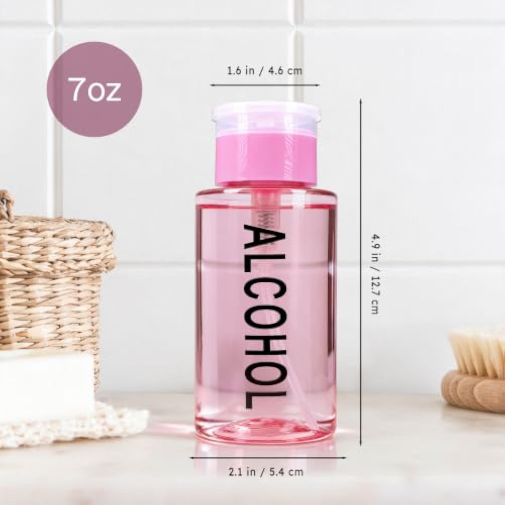 Pink 7 Oz Professional Alcohol-Labeled Push Down Dispenser