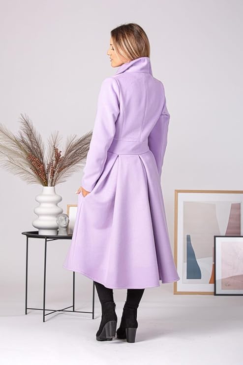 Image of Women's A-Line Long Blazer Dress | Cotton Blend Formal Office Wear Jacket Dress | Double Button Lapel Collar Long Coat | Casual, Business, Party & Winter Wear | Black & Purple