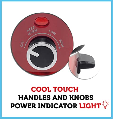 Courant Slow Cooker 3.2 Quart Crock Dishwasher Safe Stainproof Pot And Glass Lid, Round Manual Slow Cooker, Red Stainless Steel #TOP1