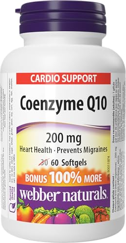 Webber Naturals Coenzyme Q10 (CoQ10) 200 mg, 60 Softgels, High Potency Antioxidant Supplement, for Heart Health and Cellular Energy Production, 60 Day Supply, Gluten Free