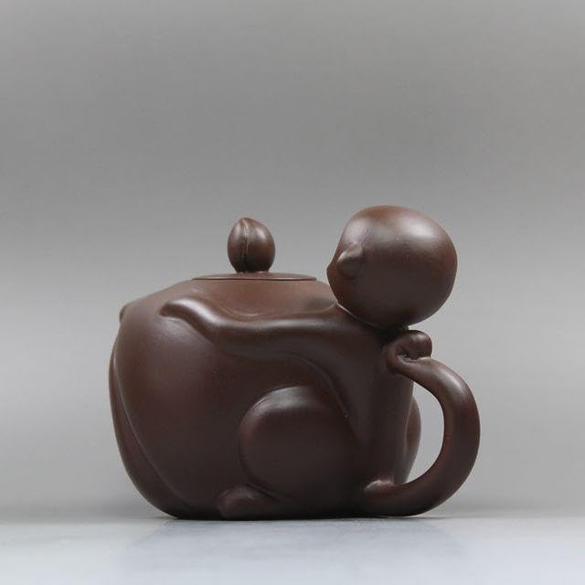 霊猴献寿桃壺 中国茶器  宜興 茶道具 紫砂壺 紫砂急須 朱泥　新品未使用 中国宜興 壽桃紫砂壺 急須 玉娟作 茶道具