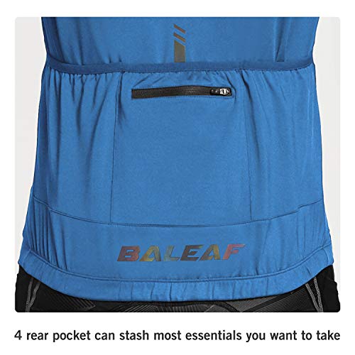 BALEAF Men's Cycling Jersey Top Half Zip Bike Shirt 4 Rear Pockets Mountain Bicycle Quick Dry Reflective UPF50+ Blue XL