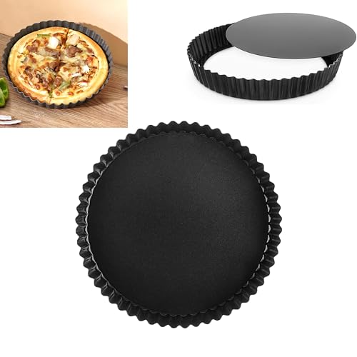 8 inch Quiche Pan,Flan Tins with Loose Base, Non-Stick Tart Tin,Fluted Round Deep Flan Dish, Tart Tins for Baking Quiches, Pies, Flans, Cheese