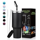 BENZZO Tumbler with Lid and Straw 40oz Stainless Steel Tumblers with Protective Boot & Double Threaded Cap, Thermal Travel Coffee Mug Flask Keeps Cold-34 Hrs for Gym Office, Car Cupholder Friendly