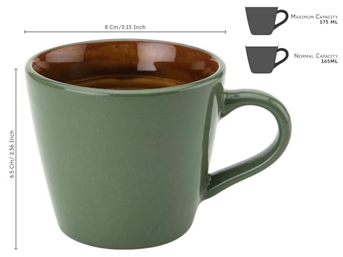 Image of Bodhi House Handcrafted Ceramic Tea Cup Set of 4 Pieces (175 Ml), Stoneware Coffee Mug, Microwave Safe Small Tea Cup, Glossy Finish, Ideal for Daily use, Casual Gatherings and Gifting, Forest Green