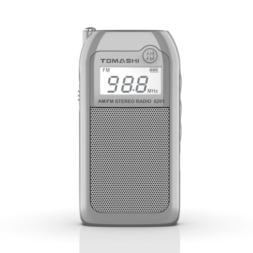 Radio pequeña AM/FM portátil con reproductor MP3 Micro SD y pantalla LCD gris