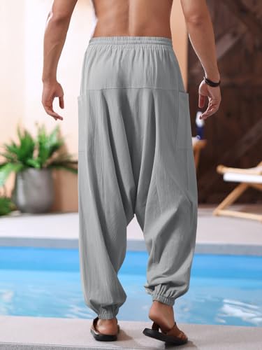 Runcati Mens Harem Pants Baggy Hippie Casual Cotton Linen Loose Boho Yoga Beach Drop Crotch Trouser3