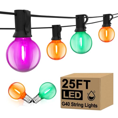 LED Outdoor String Lights 25Ft Orange Purple and Green...