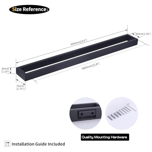 GERZWY 24-Inch Bathroom Towel Bar Stainless Steel Bath Towel Rack Contemporary Style Wall Mount Matte Black HG1701(60)-BK - Image 6