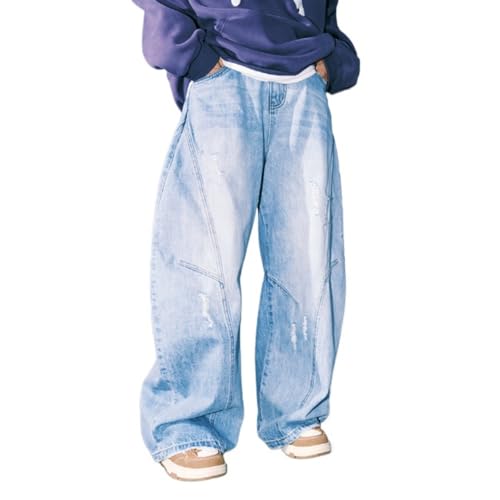 Men's Distressed Patchwork Jeans Loose Straight Leg Casual Pants for Summer Urban Style