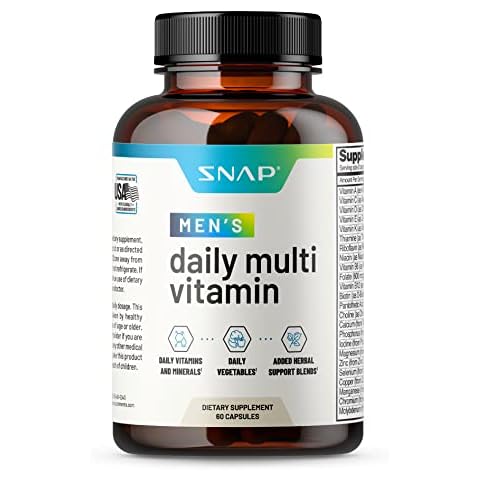Snap Supplements Men's Multivitamins - Daily Vitamins & Minerals for Men - Vitamin D, B12, Zinc, Herbs & Vitamin C for Energy & Immune Support, Multivitamin for Men, 60 Capsules Cover