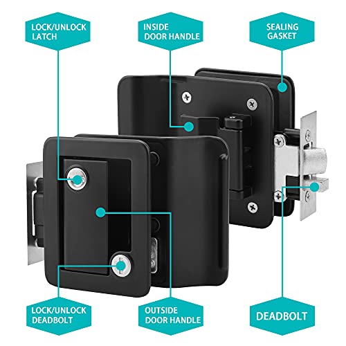 Upgrade 100% Metal RV Door Lock, Replacement Door Latch for Camper Horse Trailer Cargo Hauler, 4-Key, Safety Paddle Deadbolt (2 Pack)