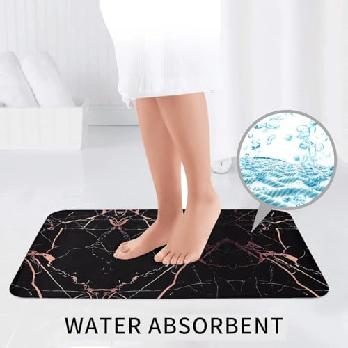 Tapis de bain motif marbré noir et or rose : ensemble de 3 tapis de douche de maison - 7