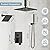 Shower Systems Matte Black Shower Faucet Sets,Bostingner Five Function Diverter Dual Head Shower Set,12'' Ceiling Mount and 6’‘ Wall Mount Rainfall Shower System with 2 in 1 Handheld Spray