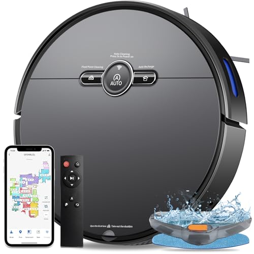 Neepoolock Robot Vacuum and Mop Combo, 2500Pa Suction, Self-Charging Robotic Vacuum Cleaner, App&Remote Control, Robot Vacuum Mop Ideal for Hard Floor, Pet Hair, Black