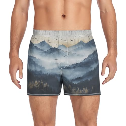 Mountain Raven Men's Cotton Boxer Shorts Moisture-Wicking Pajama Bottoms Underwear Sleep Shorts with Button Fly