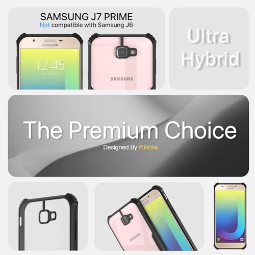 Image of Pikkme Back Cover for Samsung Galaxy J7 Prime | Ultra Hybrid Shockproof Case | Full Camera Protection | Raised Edges | Clear Transparent Bumper Case (Black)