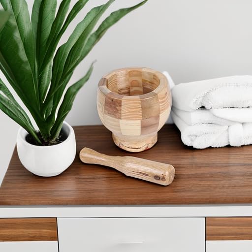 Miniatura 5 de Maja de madera, mini cuenco de molienda de madera y maja Set de picadora de ajo, triturador de especias, herramienta de cocina