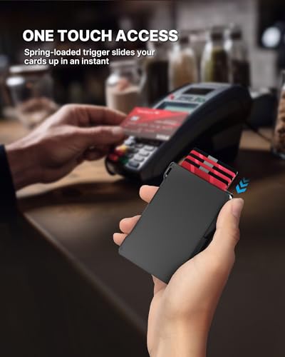 typecase Tactical Wallet for Men Card Holder: Pop Up Card Case, Genuine Leather, Smart, RFID Blocking, Slim, Minimalist, Thin, Front Pocket - 9-13 Card Capacitiy, ID Window, Money Clip (Black)3