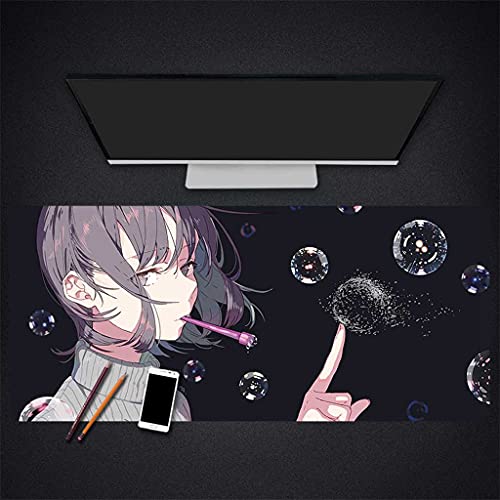 Tapis de souris gamer XXL 1000x500 fille animée bulles 3D grand mouse pad caoutchouc anti-glissant