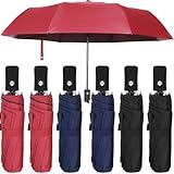6 Pcs Travel Umbrella Automatic Open Close Compact Umbrella Windproof Small Light Backpack Purse Car Portable Collapsible Umbrella for Rain, Men Women (Black, Navy, Wine)