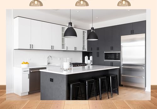 PEKRU 7x5ft Fabric Black & White Modern Kitchen Backdrop Minimalist