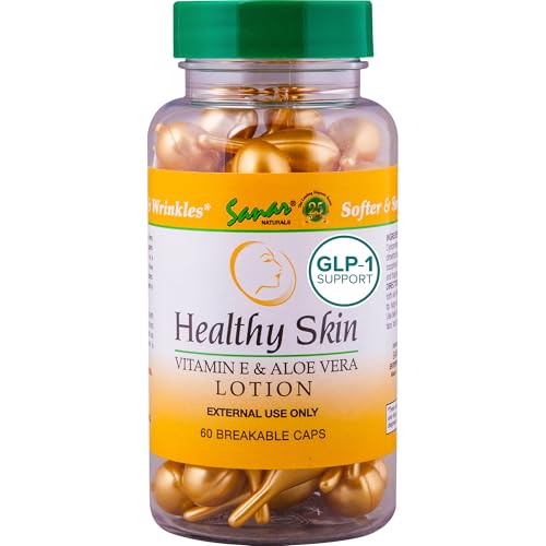 Sanar Naturals Healthy Skin Vitamin E & Aloe Vera Moisturizer | Face Serum and Body Lotion for Dry Skin | Travel Size Skin Care for Women and Men 60 Capsules