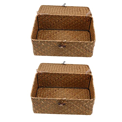 ULTECHNOVO 2 Piezas Caja de almacenaje tapa oscuro cesta de macramé pequeña cestas almacenaje caja almacenaje contenedor de algas Cesta de almacenamiento algas naturales