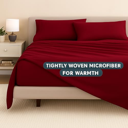 Image of Bedsheet for King Bed Microfiber Bed Sheets-Hotel Luxury Bedding 1800, Ultra-Soft Microfiber Wrinkle Free Luxury - Marron King