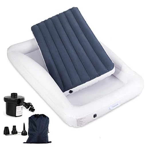 Costzon Inflatable Toddler Travel Bed with Safety Bumper, Detachable Air Inflatable Mattress Including Fast Electric Air Pump and Repair Kit, Portable Kids Bed with Storage Bag (Dark Blue)