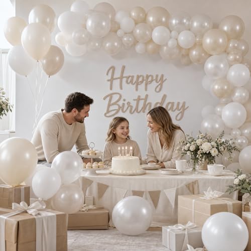 Image of KBZVNAF Pearl White Latex Balloons Kit - 60 Pack 12 inch Pearl White, Pearl Sand White, Ivory Party Balloons for Birthday, Baby Shower, Wedding, Engagement, Bachelorette Party Decorations