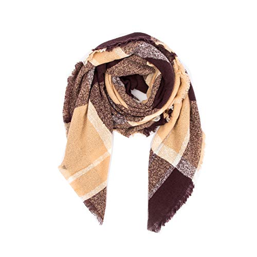 WSLCN Cachecol feminino de inverno xadrez, quente, grande, quente, grosso, xale, B, 135*135cm