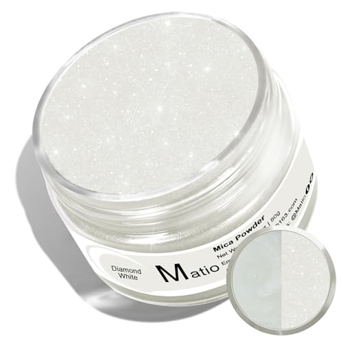 Matio Pearl White Mica Powder for Epoxy Resin, 1.8oz/ 50g Pearlescent Effect Mica Powder Natural Color Pigment for Soap Making, Bath Bomb, Candle Dye, Resin Craft,Paint,Nails Art,Jewelry,Slime Pigment