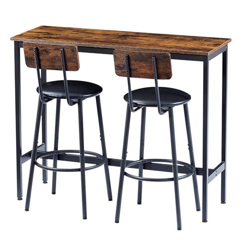 Image of Bar Table and Chairs Set for 2,3-Piece Pub Table Sets with 2 PU Upholstered Stools and Counter Height High Top Table,Space Saving,for Dining Room Small Space Apartment,Brown