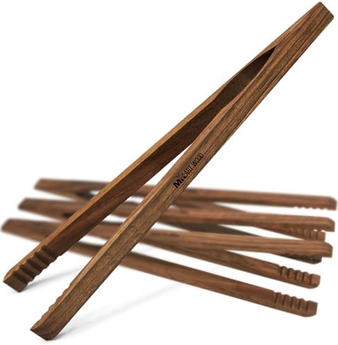 4 pinzas para tostadora de madera de nogal de 10 pulgadas | Pinzas de cocina premium para servir, cocinar, tostadas, frutas, pan, encurtidos, tocino y barbacoa | Diseño de fácil agarre, una