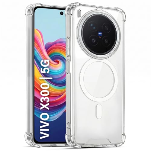 Image of TRUEUPGRADE Back Cover for Vivo X300 Pro 5G Non Mag-Safe Transparent PC + TPU Bumper Case with Magnetic Print Shockproof Protection (Transparent Mag-Safe)