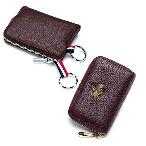 imeetu (Bundle of 2 Sets) Leather Card Coin Purse Wallet with Key Ring RFID Credit Card Holder