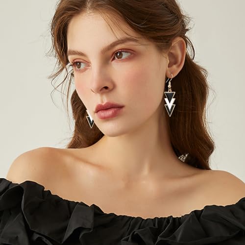 Handmade Simple Metal Black White Enamel Triangle Geometric Dangle Drop Earrings Earrings for Women Party Jewelry Gifts3