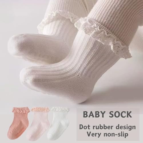 Toddler Socks Baby Grip Preemie Baby Non Slip Ankle with Non Skid Soles Cute Frilly Ruffle Grip Ankle Socks 0-3 Years2