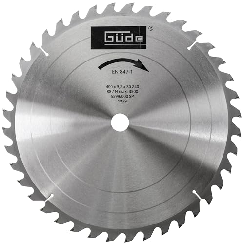 Güde 1839 Brennholzsägeblatt HM 400x30x3,2x40Z (aus Hartmetall, 40 cm Durchmesser, 3 cm Sägeblattbohrung, 40 Zähne, 2,2 mm Sägeblattstärke, für max. Schnitte mit bis zu 3500 1/min)