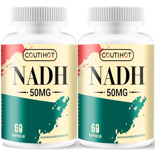 Coutihot NADH 50 mg 120 Kapseln reduzierte Form von NAD+ hochdosiert mit Coenzym Q10 (200 mg) & D-Ribose (150 mg) GVO-frei glutenfrei