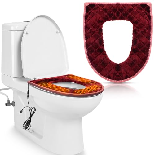 Hahafelt Plaid Heated Toilet Seat Cover USB Powered Toilet S...