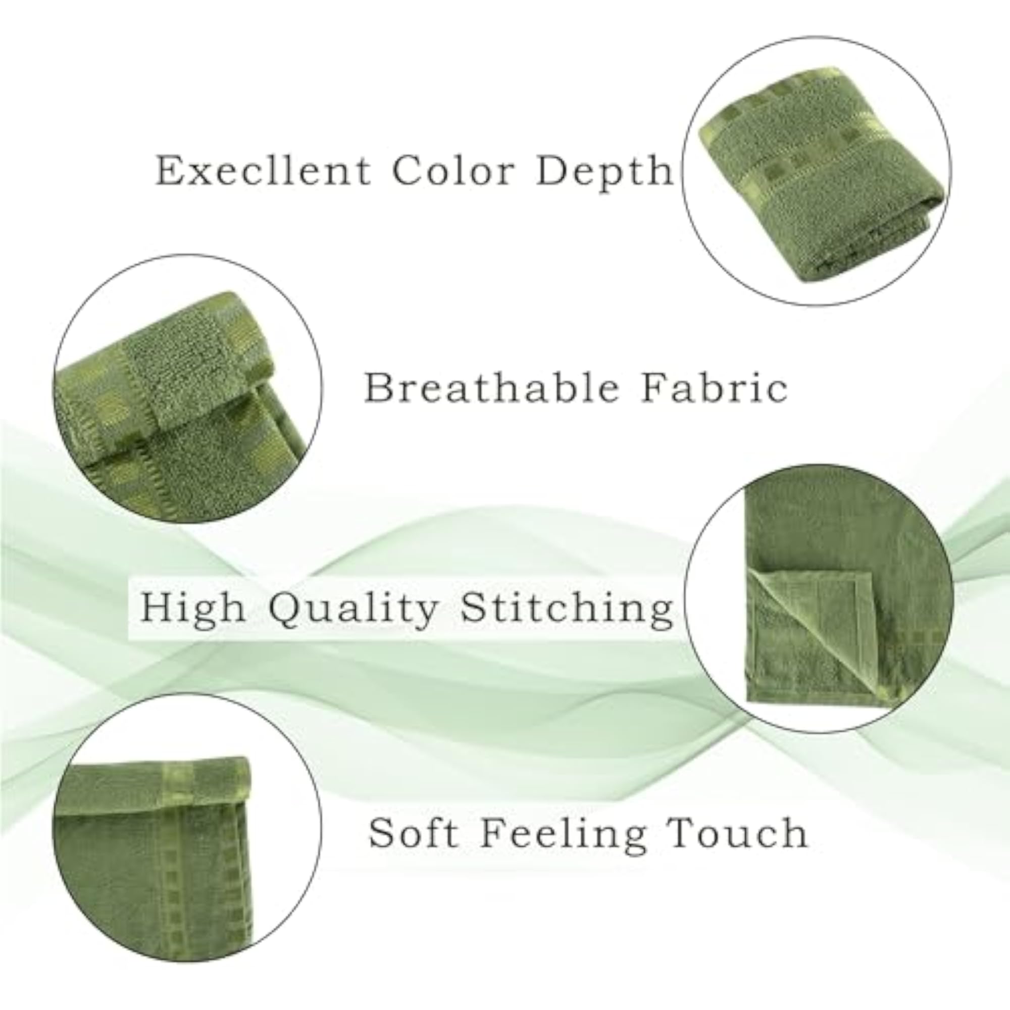 Pack of 6 Cotton Hand/Face Towels, Green